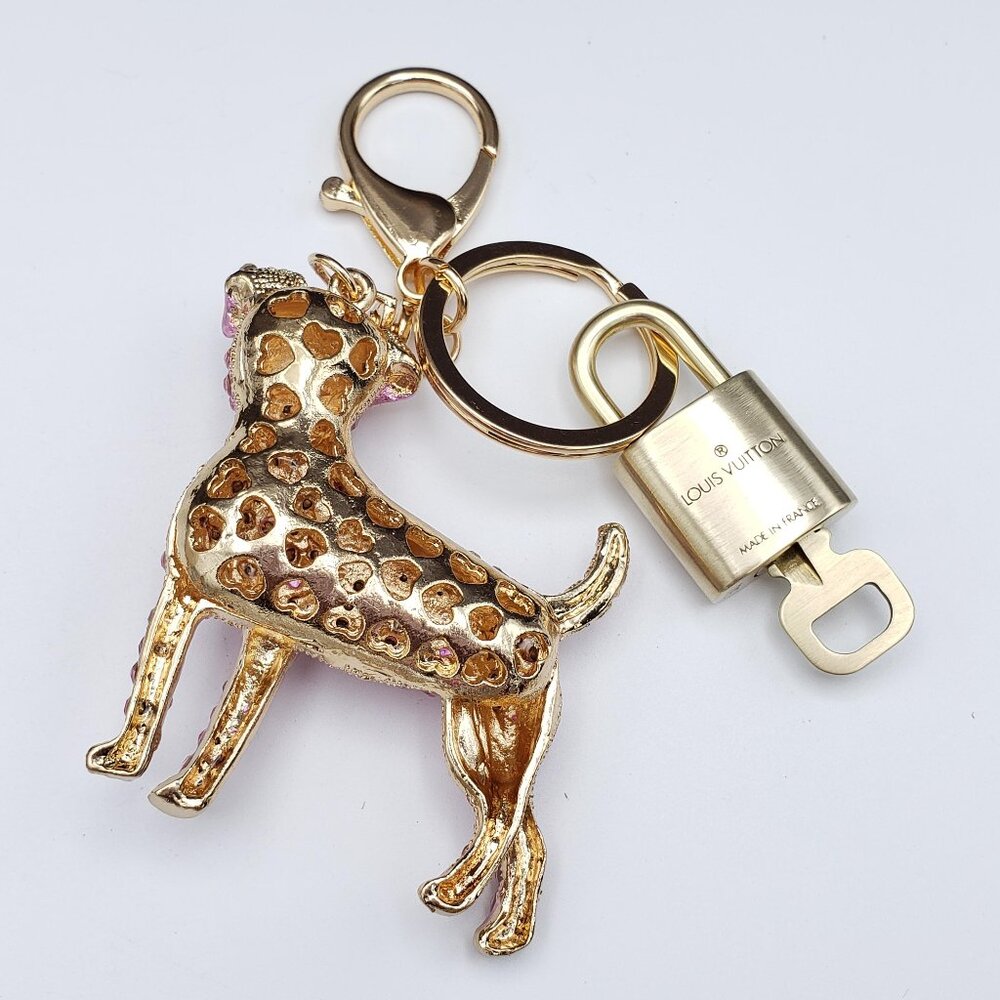 LV Gold Padlock 🔑 Authentic Louis Vuitton Charm + Unbranded Dog Keychain - Picture 5 of 10